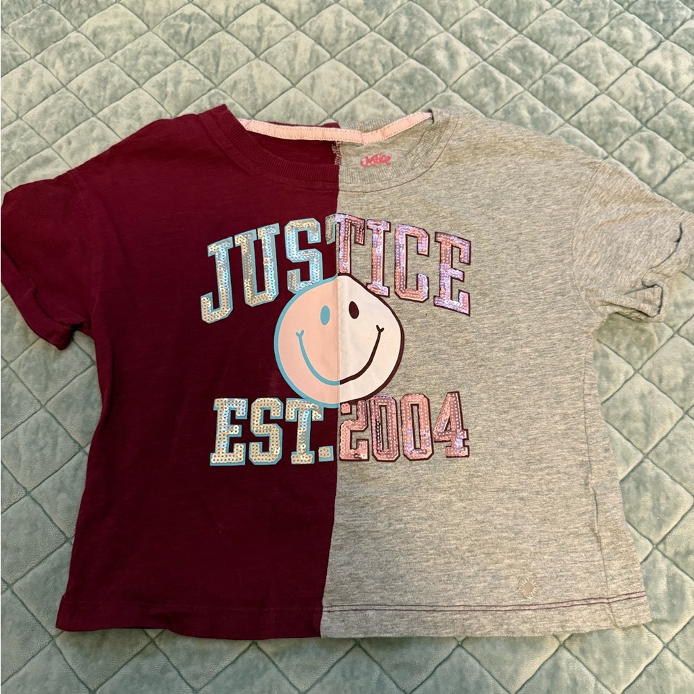 Justice Kids' Split Tee - Maroon and Gray